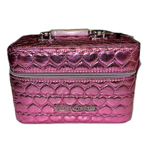 HTF Juicy Couture Makeup Bag Metallic Pink Hearts Mirror Cosmetic Train Case NEW
